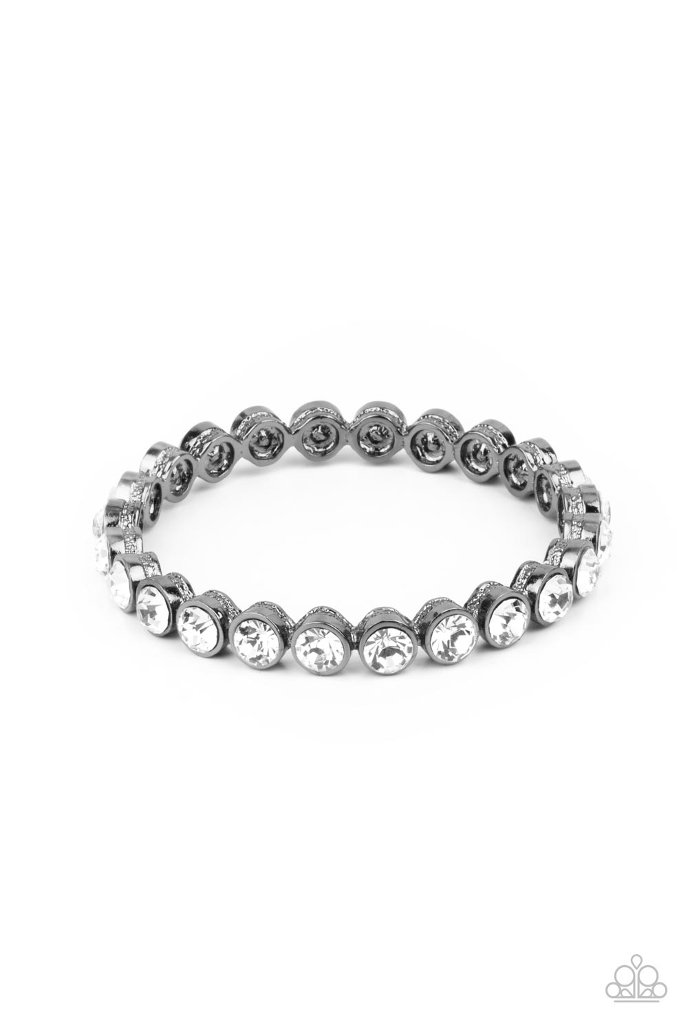 Presto Posh - Gunmetal Frames & Oversized White Rhinestone Paparazzi Bangle Bracelet