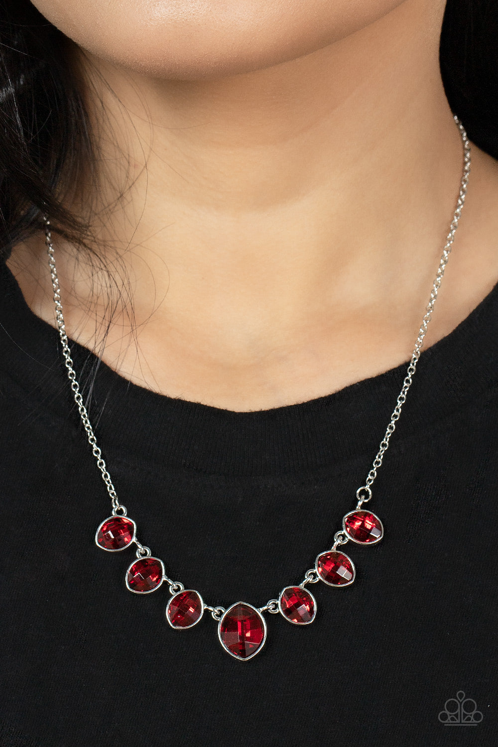 Material Girl Glamour - Red Rhinestone Paparazzi Necklace & matching earrings
