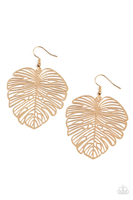 Palm Palmistry - Gold Palm-Like Leaf Paparazzi Earrings
