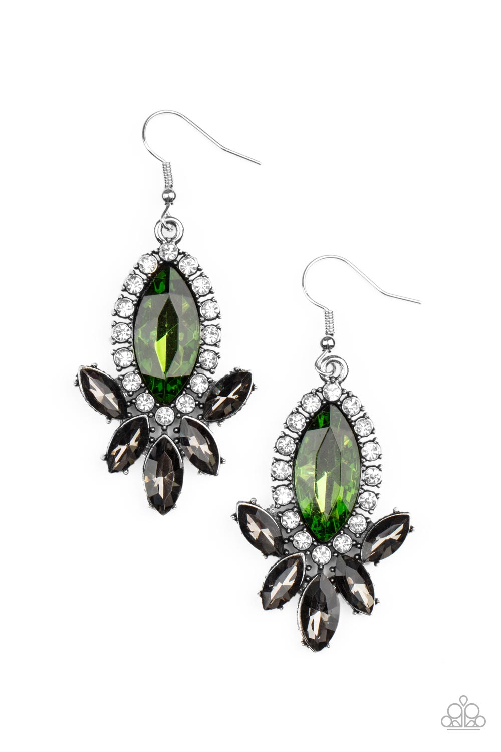 Serving Up Sparkle - Green & Smokey Marquise Cut Rhinestone Paparazzi Earrings