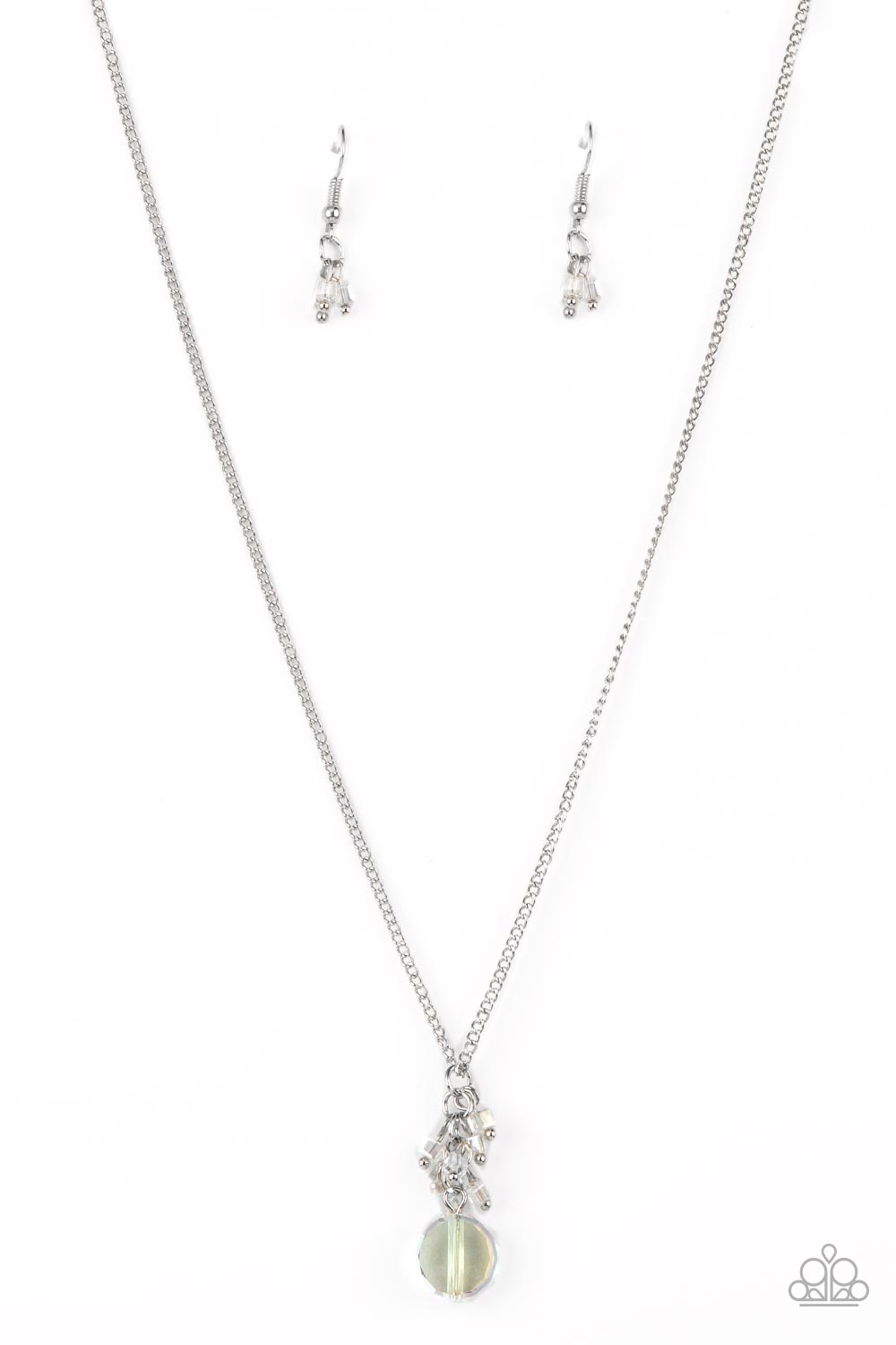 Clustered Candescence - White Iridescent Gem Pendant Paparazzi Necklace & matching earrings