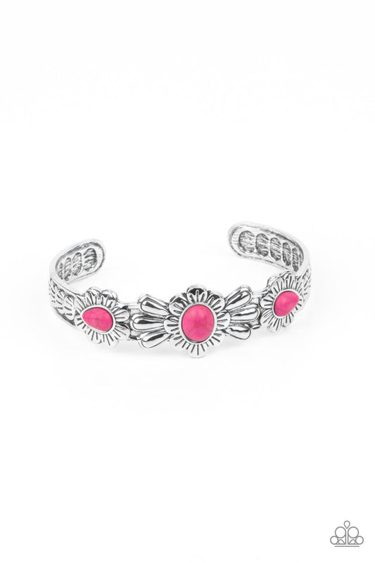 Winslow Walkabout - Pink Stones, Wildflower Embossed Paparazzi Cuff Bracelet