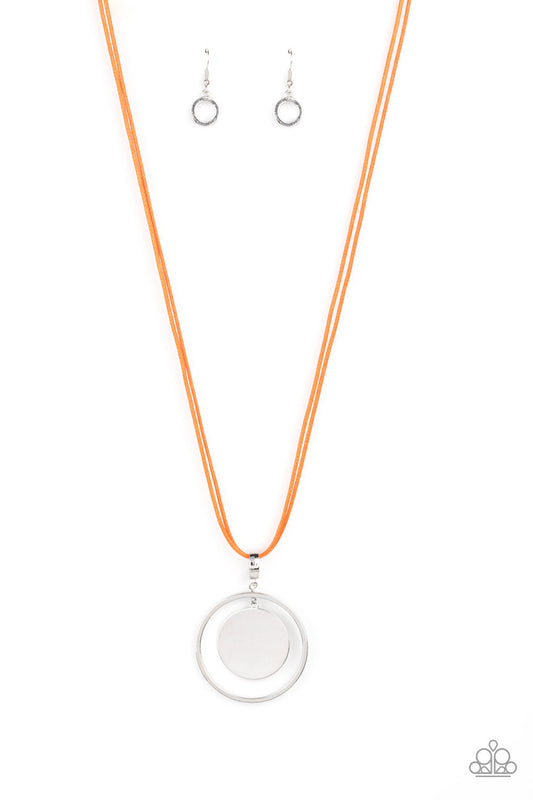 Rural Reflection - Orange Cord/Silver Disc Pendant Paparazzi Necklace & matching earrings