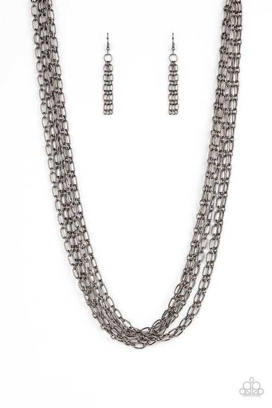 Dynamite Dynamo - Gunmetal Multiple Chain Paparazzi Necklace & matching earrings