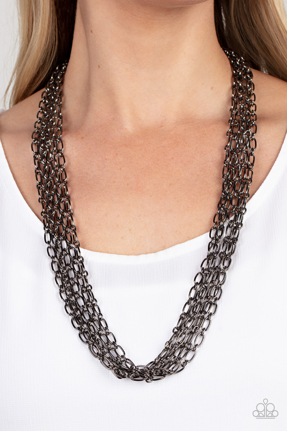 Dynamite Dynamo - Gunmetal Multiple Chain Paparazzi Necklace & matching earrings