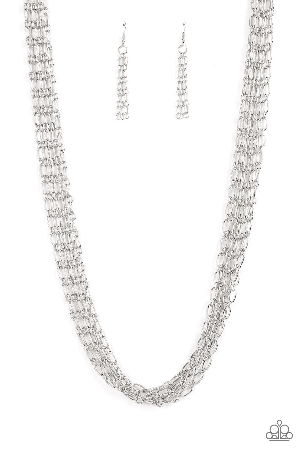 Dynamite Dynamo - Silver Edgy Layered Chain Paparazzi Necklace & matching earrings