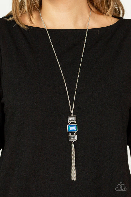 Uptown Totem - Multi Smoky, Blue, & Hematite Gem Pendant Paparazzi Necklace/matching earrings