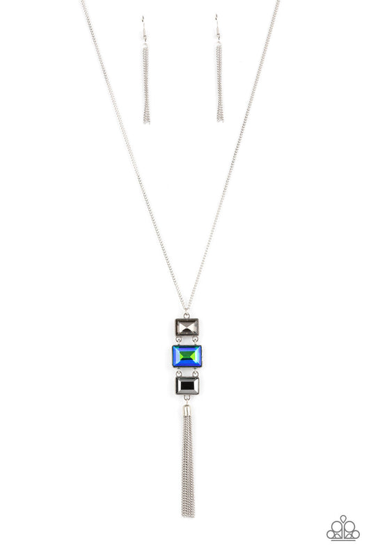 Uptown Totem - Multi Smoky, Blue, & Hematite Gem Pendant Paparazzi Necklace/matching earrings