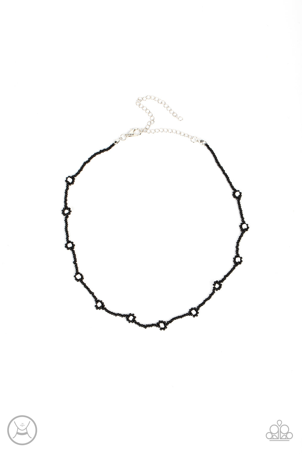 Colorfully Flower Child - Black & White Seed Bead Flower Paparazzi Choker Necklace & matching earrings