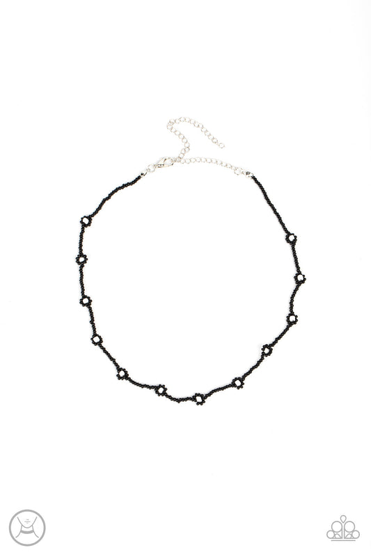 Colorfully Flower Child - Black & White Seed Bead Flower Paparazzi Choker Necklace & matching earrings