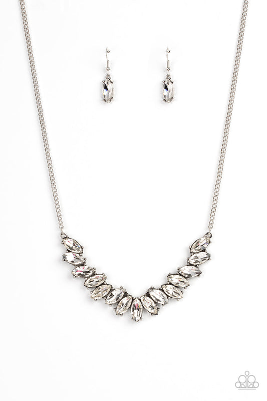 Galaxy Game-Changer - White Marquise-Cut Rhinestone Collar Paparazzi Necklace & matching earrings