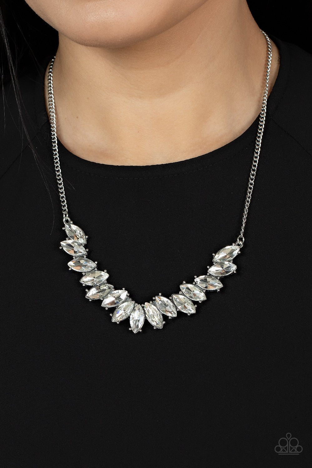 Galaxy Game-Changer - White Marquise-Cut Rhinestone Collar Paparazzi Necklace & matching earrings