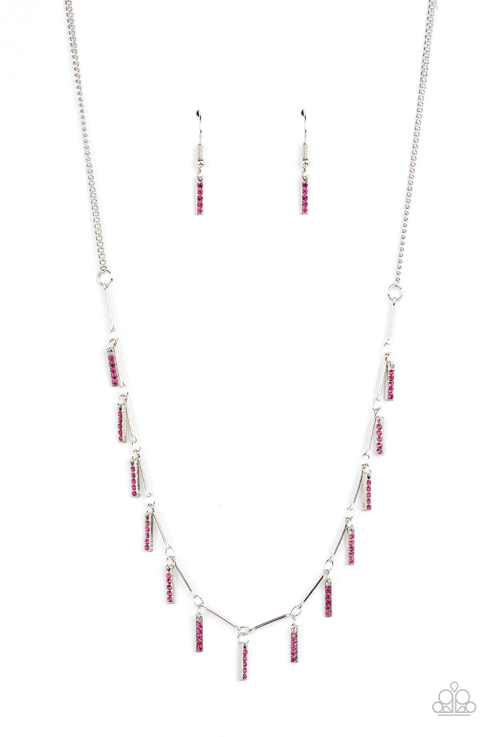 Metro Muse - Pink Rhinestone Rectangular Frame Paparazzi Necklace & matching earrings