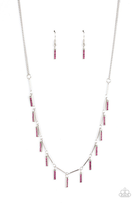 Metro Muse - Pink Rhinestone Rectangular Frame Paparazzi Necklace & matching earrings