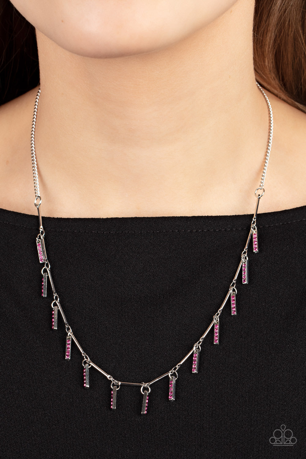 Metro Muse - Pink Rhinestone Rectangular Frame Paparazzi Necklace & matching earrings