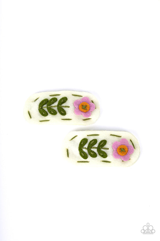 Floral Whimsy - Purple Sewn Flower Paparazzi Set of 2 Hair Clips