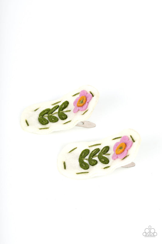 Floral Whimsy - Purple Sewn Flower Paparazzi Set of 2 Hair Clips