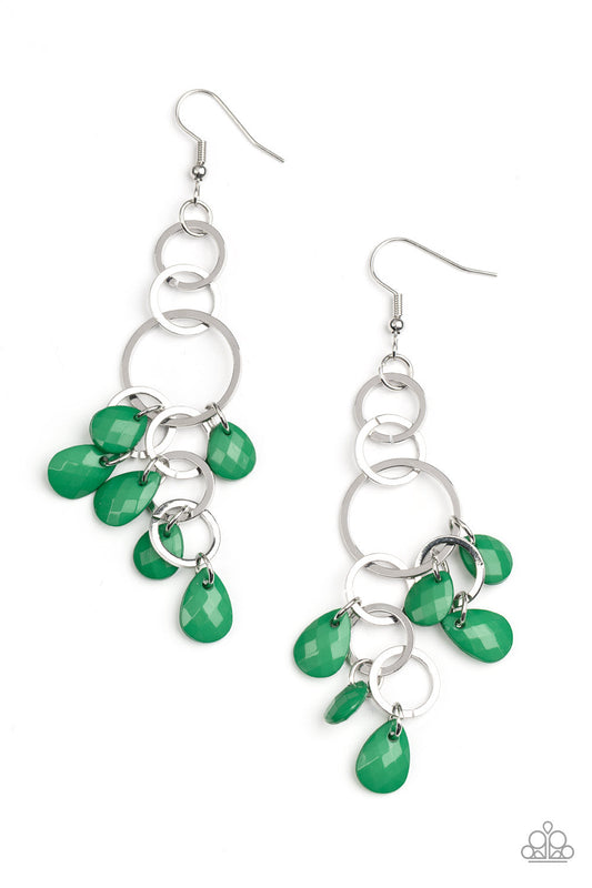 Sandcastle Sunset - Green Faceted Teardrop Beaded Paparazzi Chandelier Earrings