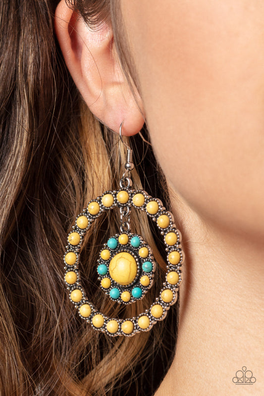 Saguaro Sanctuary - Yellow & turquoise Stone/Silver Studded Paparazzi Earrings