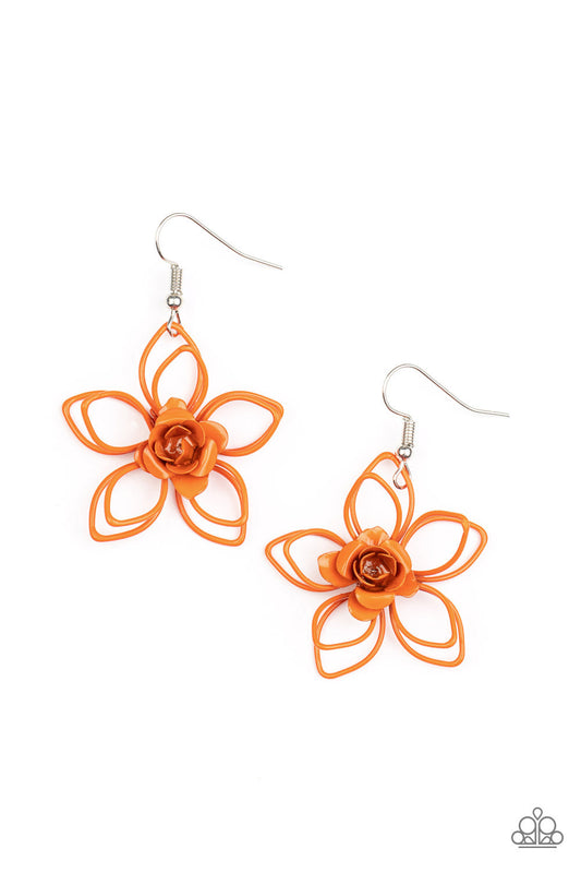 Botanical Bonanza - Orange Wire Flower Paparazzi Earrings