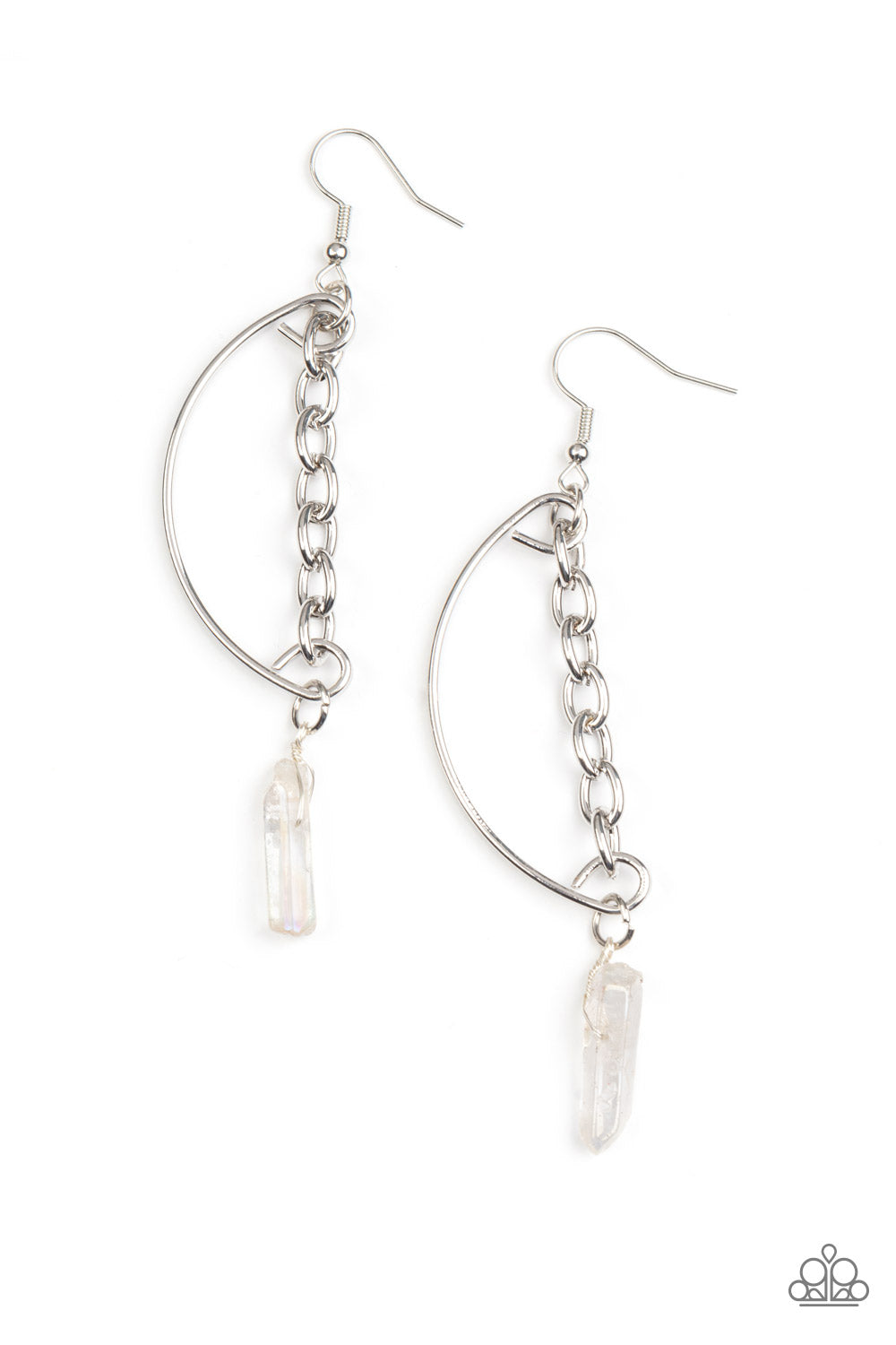 Yin to My Yang - White Iridescent Finish Crystal-Like Bead & Silver Chain Paparazzi Earrings