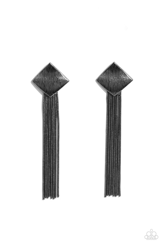 Experimental Elegance - Gunmetal Snake Chain Fringe/Gunmetal Frame Paparazzi Earrings