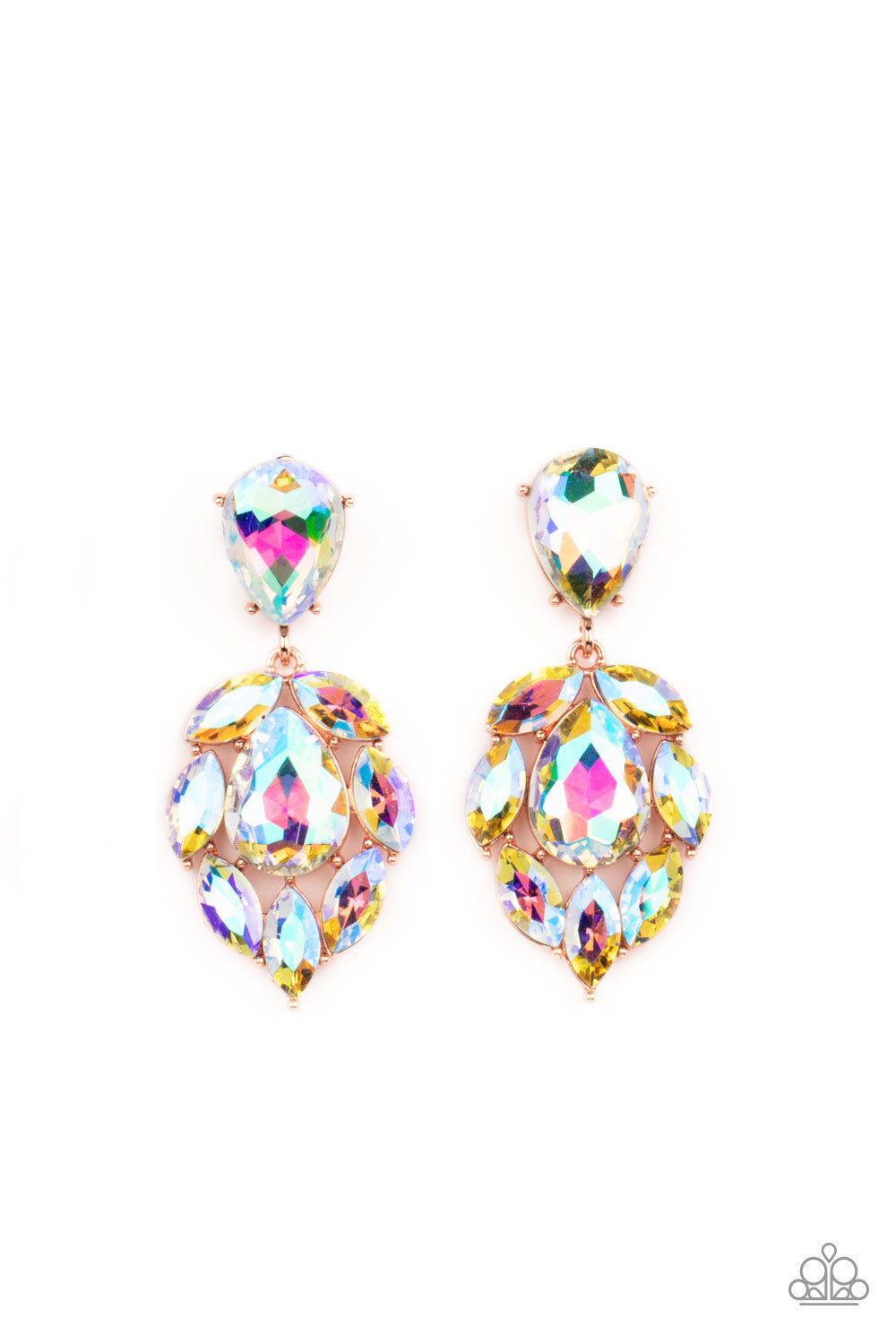 Galactic Go-Getter - Copper Frame & Iridescent Marquise Cut Rhinestone Paparazzi Earrings