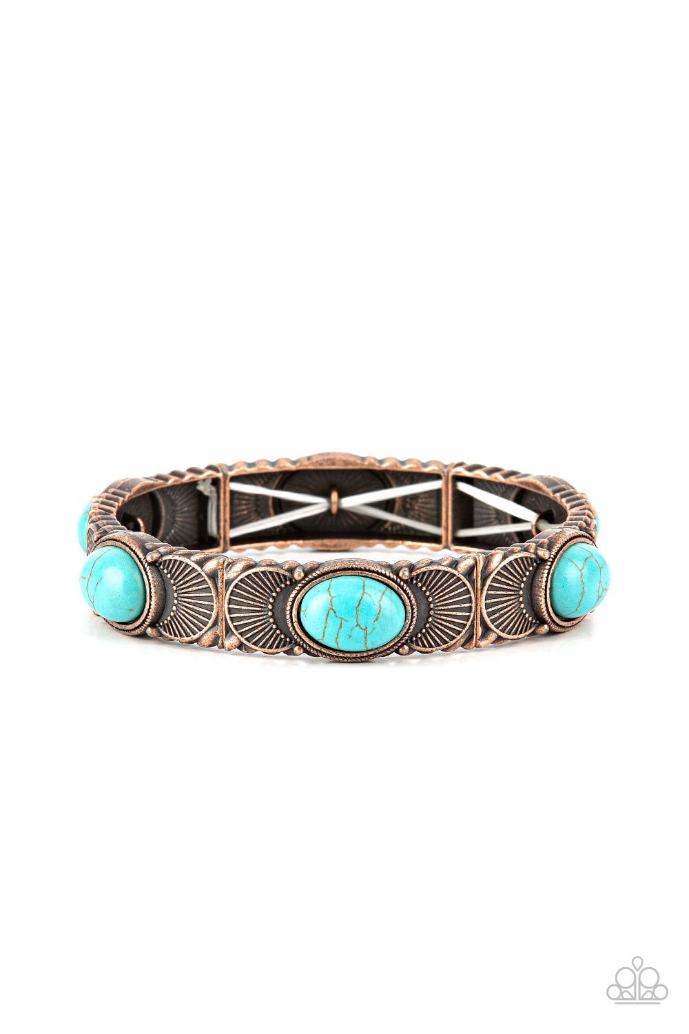 Desert Skyline - Copper Half Moon Accents & Turquoise Stone Paparazzi Stretch Bracelet