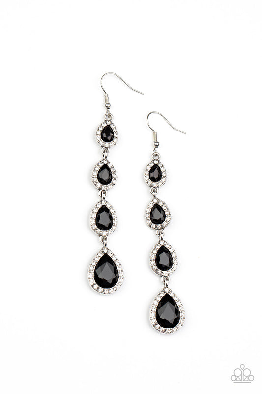Confidently Classy - Black Teardrop & White Rhinestone Paparazzi Earrings