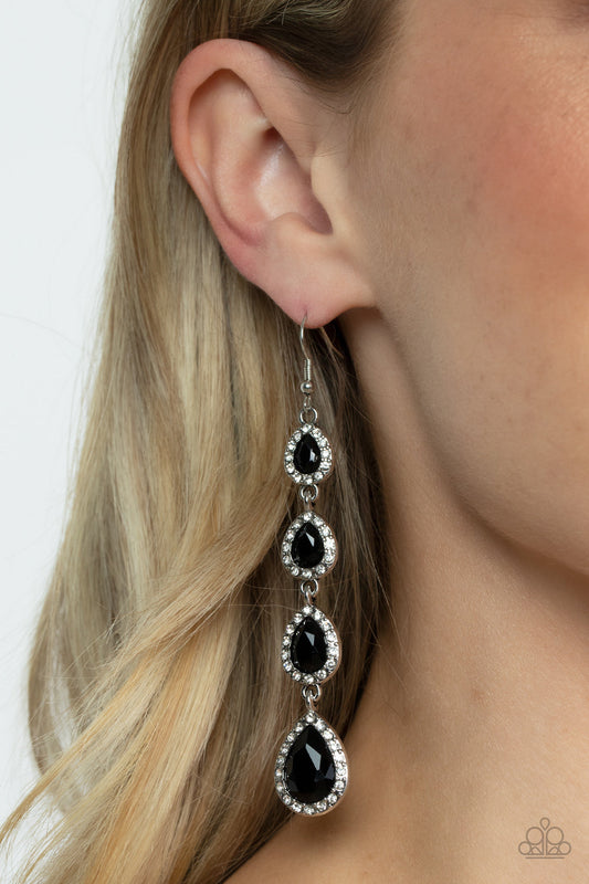 Confidently Classy - Black Teardrop & White Rhinestone Paparazzi Earrings