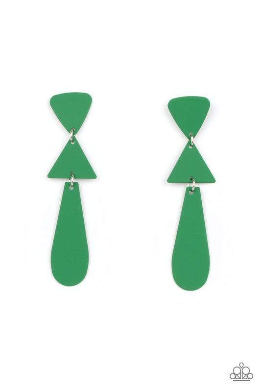 Retro Redux - Green Triangle & Oval Paparazzi Retro Earrings