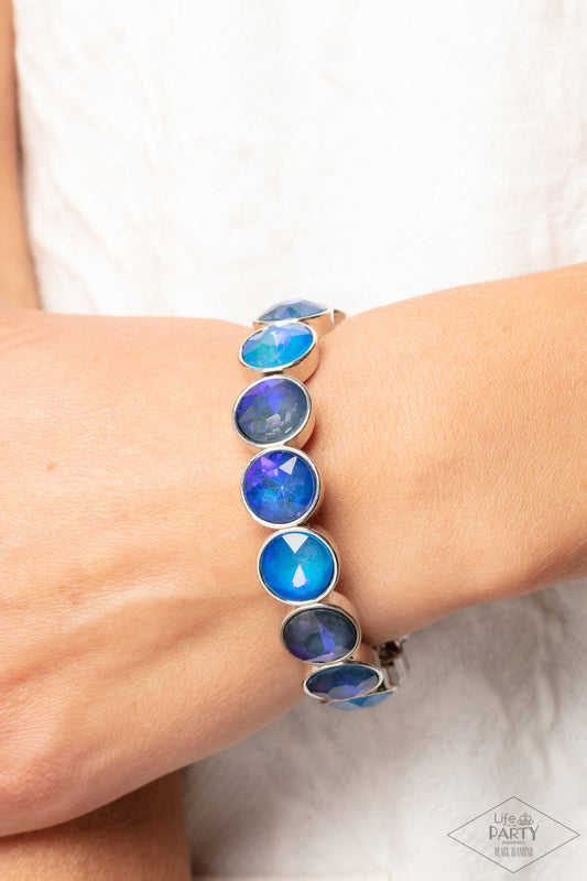 Radiant on Repeat - Blue Opalescent Rhinestone Paparazzi Stretch Bracelet