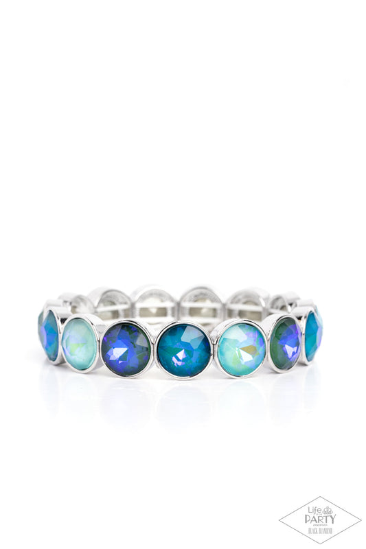 Radiant on Repeat - Green & Blue Opalescent Rhinestone Paparazzi Stretch Bracelet