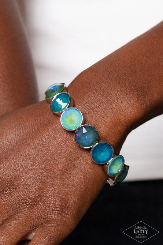 Radiant on Repeat - Green & Blue Opalescent Rhinestone Paparazzi Stretch Bracelet