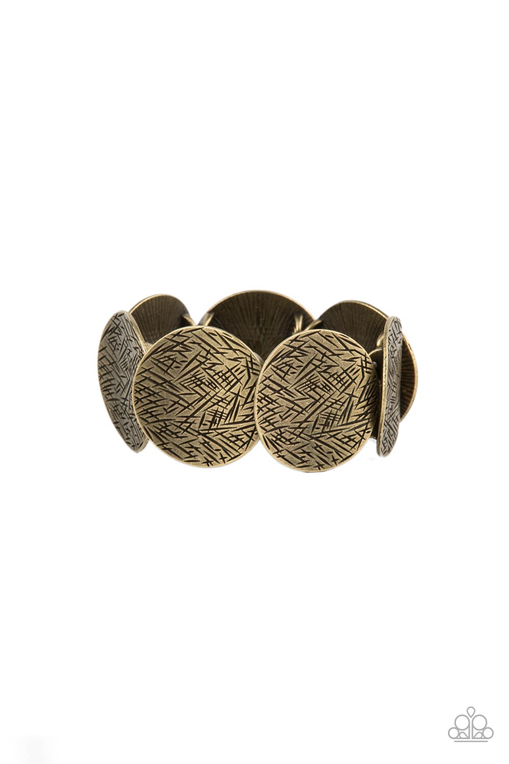 Extra Etched - Brass Antiqued Scratched Texture Disc Paparazzi Stretch Bracelet