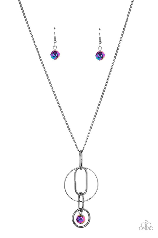 Park Avenue Palace - Multi Oil Spill Bead & Gunmetal Link Pendant Paparazzi Necklace & matching earrings