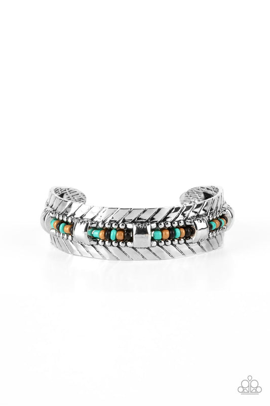 Sonoran Scene - Multi Seed Beads & Studded Silver Frame Paparazzi Cuff Bracelet