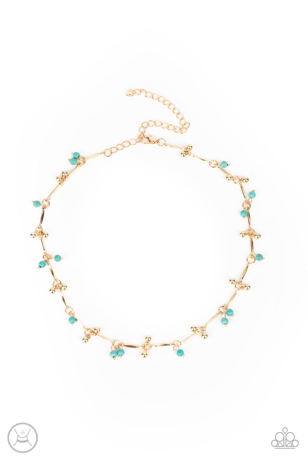 Sahara Social - Gold Dainty Beads/Turquoise Accent Paparazzi Choker Necklace & matching earrings