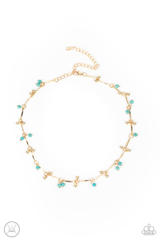 Sahara Social - Gold Dainty Beads/Turquoise Accent Paparazzi Choker Necklace & matching earrings