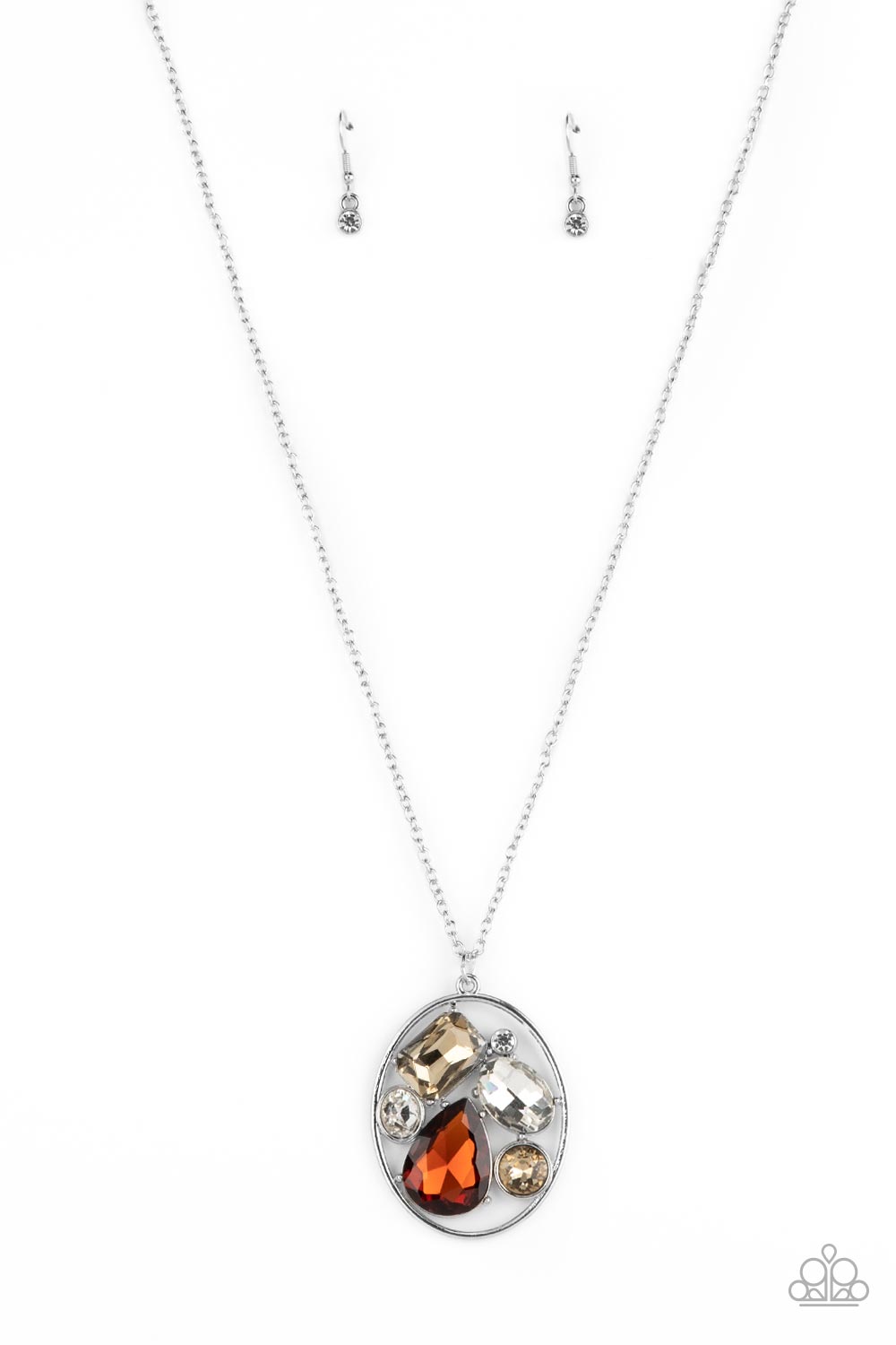 Scandalously Scattered - Brown/Topaz, White, & Golden Topaz Rhinestone Pendant Paparazzi Necklace & matching earrings
