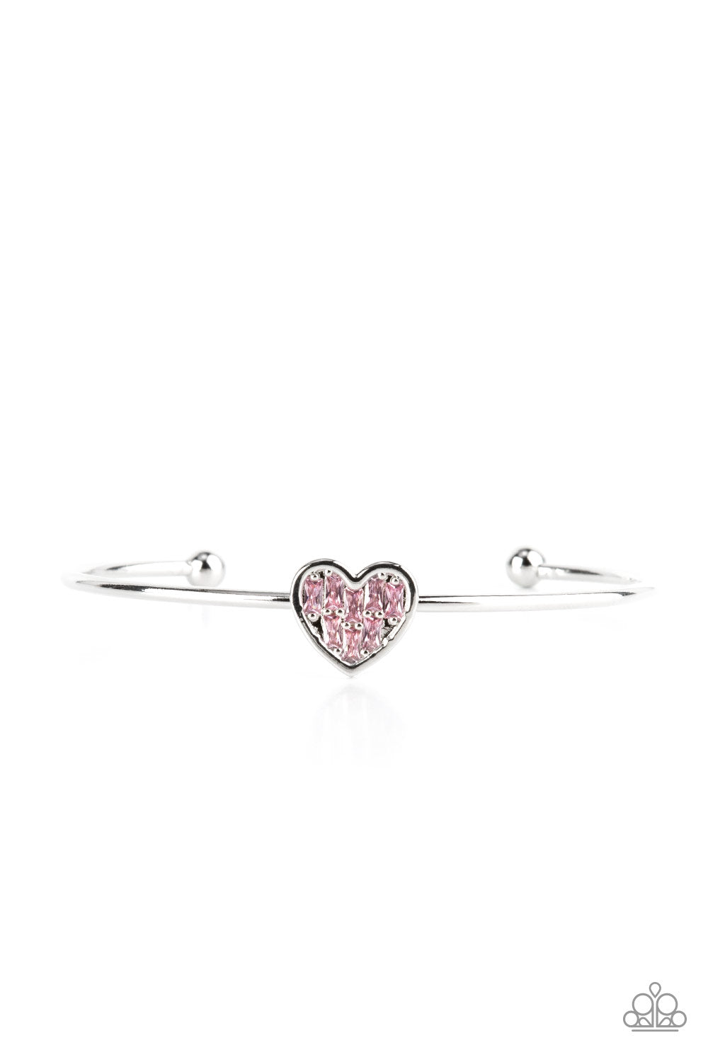 Heart of Ice - Pink Emerald-Cut Rhinestone Encrusted Heart Paparazzi Cuff Bracelet