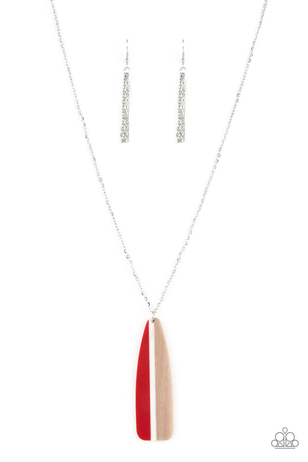 Grab a Paddle - Red, White, & Natural Wood Paddle Shaped Pendant Paparazzi Necklace & matching earrings