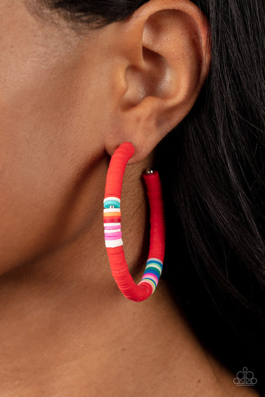 Colorfully Contagious - Red, Blue, Green, Pink, Yellow, & White Rubbery Band Paparazzi Earrings