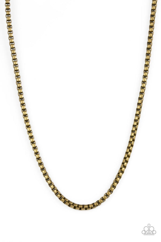 No ENDGAME in Sight - Brass Rustic Finish Oversized Box Chain Paparazzi Men's Necklace