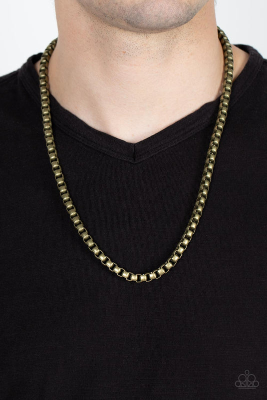 No ENDGAME in Sight - Brass Rustic Finish Oversized Box Chain Paparazzi Men's Necklace