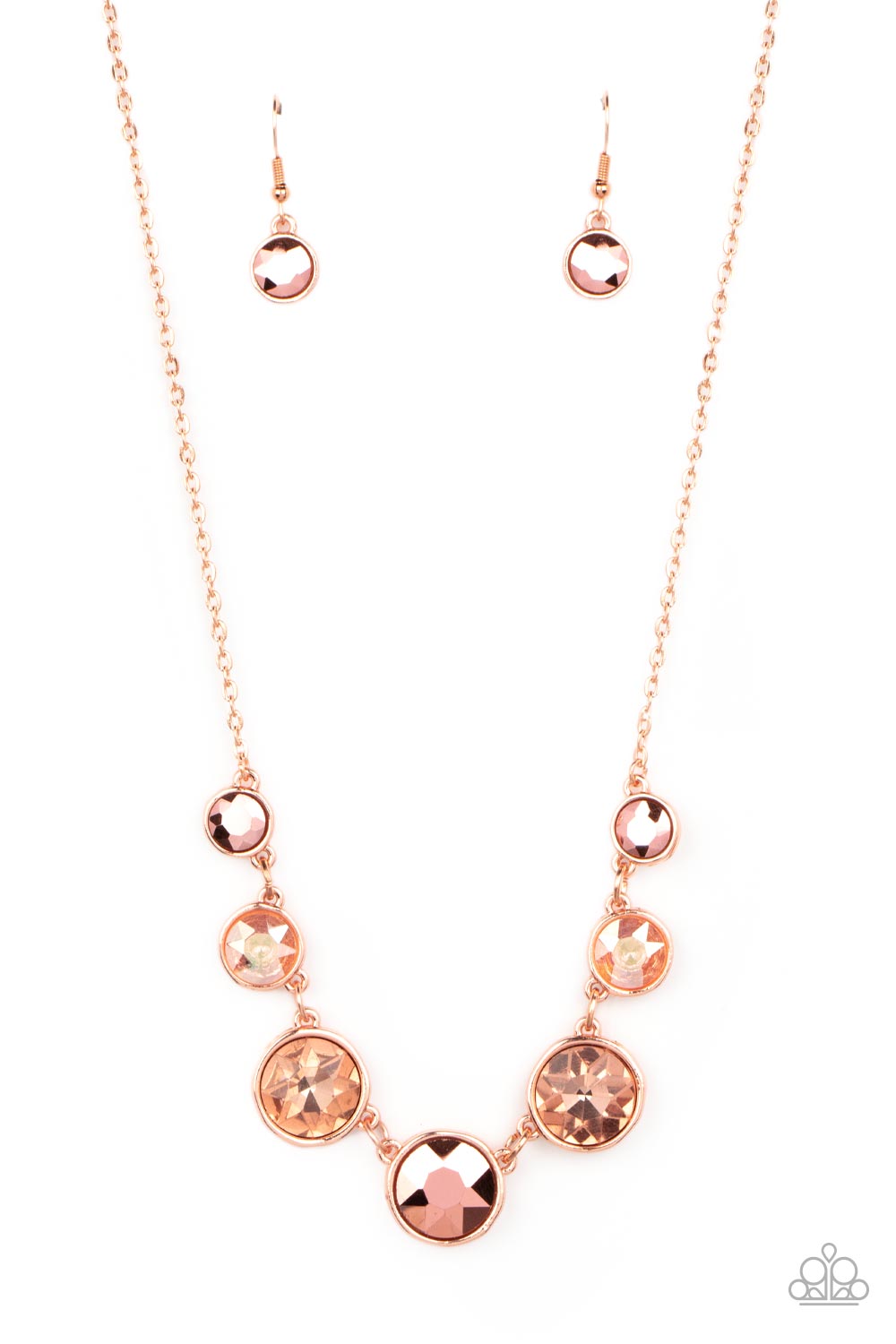 Pampered Powerhouse - Copper Frames/Aurum & Peach Gem Paparazzi Necklace & matching earrings