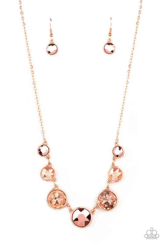 Pampered Powerhouse - Copper Frames/Aurum & Peach Gem Paparazzi Necklace & matching earrings
