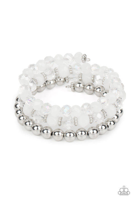 Gimme Gimme - White & Iridescent  Beaded Paparazzi Coil Bracelet