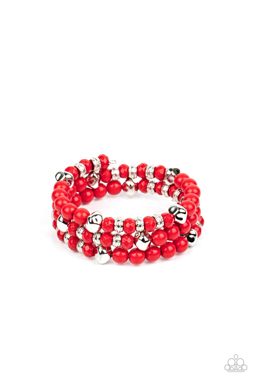 Vibrant Verve - Red & Silver Beaded Paparazzi Coil Bracelet