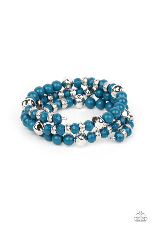 Vibrant Verve - Blue Beads & Silver Accent Paparazzi Coil Bracelet